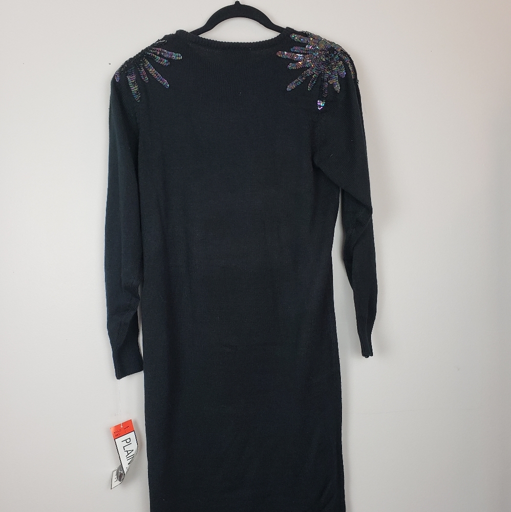 Vtg NOS NWT 80s Plain Jane sweater dress sequins S - Picture 2 of 6